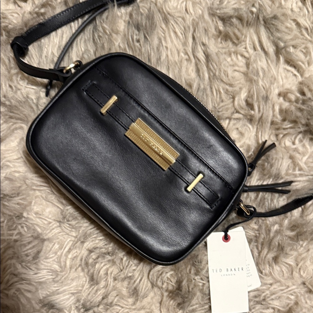 Ted Baker Black Leather Bag with Gold Detail
